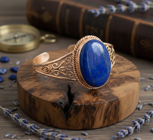 Pulsera con cuentas de cabujón de lapislázuli hecho a mano con chapado en oro rosa y plata tibetana de estilo bohemio para hombre Rudra Gems Anniversary - Product Image 5