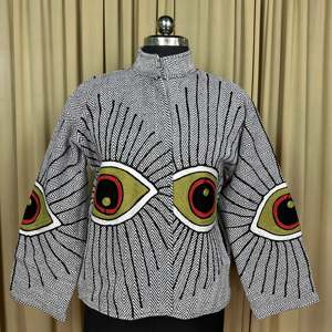 Boho Chic Retro Chic White Cotton Suzani <b>Jacket</b> Hand Embroidered Geometric Design Open Front Short Winter Coat Free Size Robe - Product Image 1