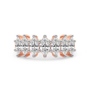 Anillo de Siete Piedras con Diamantes Cultivados en Laboratorio, Corte Marquesa Alargado, 1.00 Ct Tw, Oro Sólido de 14K, Color FG, Claridad VS, 7 Diamantes con Facetas en Punta - Product Image 3