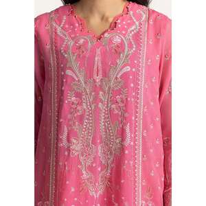 Traje de Chifón Rosa de 3 Piezas para Mujer, Bordado con Decoración de Botones - Product Image 4