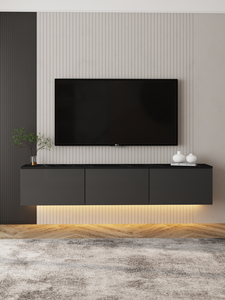 Meuble TV Haut de Gamme avec Éclairage LED Néon, Placard Style Marbre Noir Anthracite avec Portes, Modèle Mural pour Salon, Mobilier de Maison - Product Image 2
