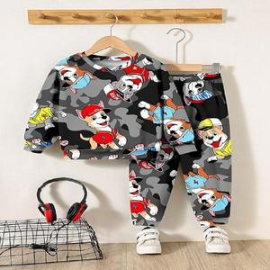 Conjunto de Pantalones y Sudadera Clásica de Primavera para Niños Pequeños, Estilo Vintage, Estampado Completo, Tela Oxford de Poliéster Grueso - Product Image 3