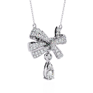 Joyería fina de lujo ligera para niñas y mujeres, lazo romántico de oro amarillo con collares de diamantes cultivados en laboratorio certificados por IGI - Product Image 2