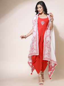 Kurti indien en coton à bretelles spaghetti pour femme, prix bas, design occidental, haute qualité, couleur rouge, dernier style Dhoti, broderie - Product Image 3