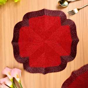 Posavasos de Lujo Color Borgoña Vintage Hechos a Mano con Cuentas y Tela en Forma de Flor de 36x36cm, Ecológicos y Sostenibles, para Mesa del Hogar - Product Image 3