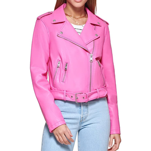 Chaqueta de Cuero Genuino para Mujer, Estilo Casual de Motociclista, Corte Entallado, Proveedor OEM de Pakistán, Logotipo Personalizado, Marrón, Tejido Transpirable - Product Image 1