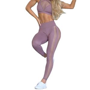 Panel de malla Sexy de mezcla de estilo más nuevo, tela de red elástica transpirable de secado rápido, conjuntos de Fitness para gimnasio de retazos para mujer - Product Image 3
