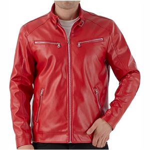 Veste en cuir véritable pour homme, col montant, imperméable, écologique, fermeture éclair sur le devant, logo personnalisable, séchage rapide, respirante, hiver - Product Image 1