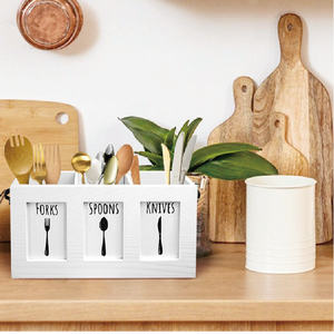 Comptoir de cuisine de ferme Organisateur de couverts en bois rustique Porte-ustensiles et argenterie - Product Image 5
