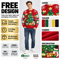 Pull de Noël moche à LED FNJIA en gros pour hommes, tricot jacquard, pull de fête en nylon acrylique, personnalisable OEM