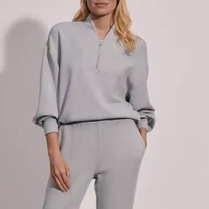 Nueva moda mujer media cremallera cuello alto sudadera manga larga Color sólido pulóver Casual Sudadera con capucha - Product Image 3