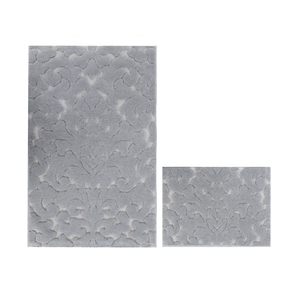 Tapis de bain 2 pièces en coton recyclé gris clair, tissé jacquard teint en fil, production sur mesure - Product Image 1