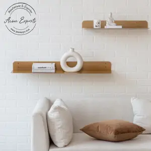 Ensemble élégant de 2 étagères murales flottantes en métal fin avec finition laiton doré, parfait pour la décoration murale du salon et du salon - Product Image 2