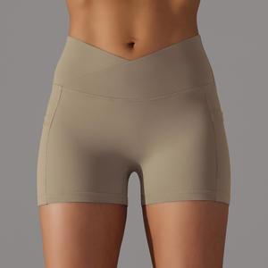 กางเกงขาสั้นเอวสูงสำหรับผู้หญิงสำหรับออกกำลังกายฟิตเนสกางเกงออกกำลังกายเล่นโยคะขอบป้องกันการหมุน - Product Image 6