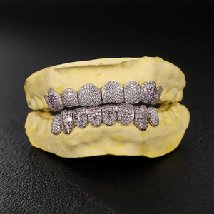 Grilles de dents en argent 925 plaqué or de haute qualité, serties de moissanite ronde, bijoux hip-hop glacés élégants, grillz fins pour hommes et femmes - Product Image 6