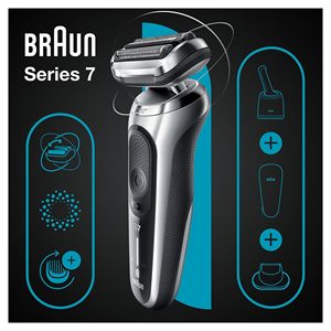 Afeitadora Eléctrica Recargable Inalámbrica para Uso en Seco y Húmedo con Sistema de Limpieza Automática, Afeitadora de Láminas Plateada, Resistente al Agua IPX7 para el Rostro - Product Image 6