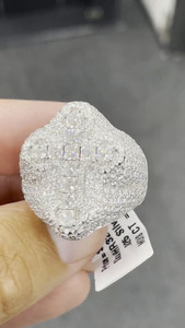 Solid Sterling 925 <b>Silver</b> VVS Moissanite Emerald Diamond Cut <b>Cross</b> Fashion <b>Ring</b> for Unisex Fashion Jewelry - Product Image 2