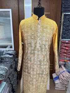 Kurta de mariage indien pour homme Kurta traditionnel en soie avec broderie Kurta long traditionnel classique pour homme mariage et fête - Product Image 4
