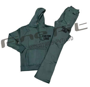 Survêtement de jogging évasé à capuche en coton pour hommes sur mesure Style pakistanais solide deux pièces chaud hiver polaire respirant costume - Product Image 3