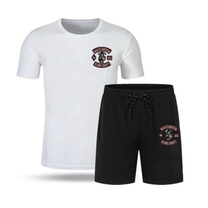 Ropa de verano para hombre, camisetas de cuello redondo de color sólido, pantalones cortos de manga corta, conjuntos deportivos informales para hombre, conjunto de dos piezas para correr - Product Image 5