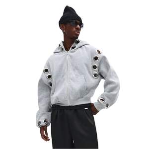 Sudadera con Capucha Extra Grande Personalizada para Hombre, con Cierre y Acabado de Ojales Metálicos Porosos, Mezcla de Poliéster/Algodón, Estilo Cuadrado, Talla Grande - Product Image 1