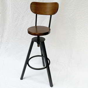 <b>Adjustable</b> Industrial/Contemporary <b>Bar</b> Chair with Wooden Seat and Metal Legs for Events - Product Image 2