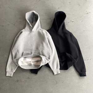 Saison d'hiver 100% coton éponge française vierge sans ficelle Pullover Hoodies Men Street Wear Baggy Style Drop Shoulder Hoodie - Product Image 3