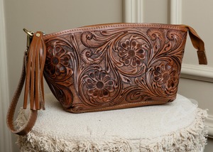 Kit de almacenamiento de maquillaje para mujer de cuero genuino Floral hecho a mano, organizador de viaje occidental, neceser de vaquera de lujo - Product Image 4