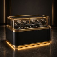 Comptoir de présentation autoportant en verre avec éclairage LED pour bijoux en or noir, vitrine pour boutique de détail