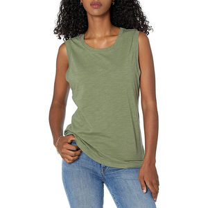 Débardeur de fitness avec logo personnalisé pour femmes Vente en gros de débardeur en coton brodé en chenille sans manches en tricot musculaire - Product Image 5