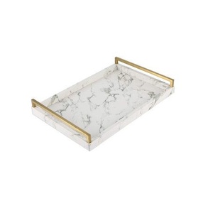 Plateau de service alimentaire ramadan design attrayant forme ovale de qualité supérieure avec poignées en métal plateau en marbre pour accessoires de table - Product Image 3