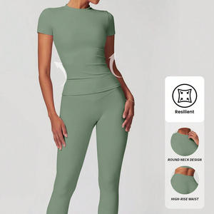 Venta al por mayor de ropa deportiva personalizada para mujer camiseta y conjunto de mallas transpirable Activewear para Fitness y Running - Product Image 3