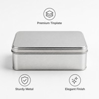 Boîte en fer blanc rectangulaire personnalisée avec logo, boîte de rangement en métal, couvercle à enfiler en argent brossé pour emballage de thé, café, bonbons, cadeaux