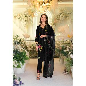 Premium Summer Collection Designer Imprimé Indien Pakistanais Mariage Traditionnel Pure Viscose Organza Dupatta Entièrement Intérieur Coton - Product Image 1