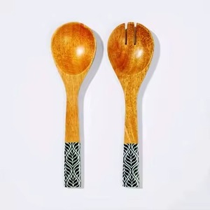 Ensemble de service à salade en marbre et en bois - Product Image 3