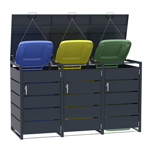 Mobile contenitore per bidoni della spazzatura da esterno, in <span class=keywords><strong>metallo</strong></span> impermeabile, per giardino e patio, con copertura per 3 bidoni. - Product Image 1