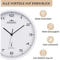 Horloge murale automatique à quartz Monzana à grands chiffres, 31 cm, radio-pilotée, design analogique minimaliste, plastique, salon
