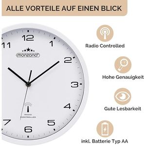 Reloj de Pared de Cuarzo Automático Monzana de Dígitos Grandes, 31 cm, Diseño Analógico Radiocontrolado - Product Image 6