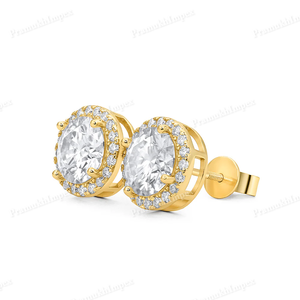 Boucle d'oreille personnalisée de qualité supérieure ronde taille brillant VVS Moissanite diamant plaqué or jaune Hip Hop au prix de gros - Product Image 2
