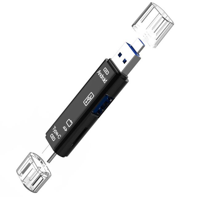 SENYE 3-in-1 Type-C/USB/MICRO to Card Reader External OTG Supports SD & TF Cards for Laptop/Phone Use