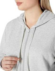 Sweat à capuche gris clair pour femme avec fermeture éclair |   Veste en polaire douce à fermeture éclair intégrale |   Sweat-shirt à capuche uni, streetwear d'hiver - Product Image 2