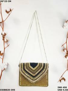 Pochette de plage pour femme Banjara Boho Designer, faite à la main, décontractée, en cuir artisanal, ornée de perles et de broderies en pierre, multi-usages - Product Image 3