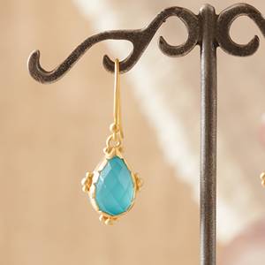 Fabuleux poire coupe bleu Aqua calcédoine pierres précieuses 925 boucles d'oreilles en argent Sterling pour fiançailles de mariage ou cadeau - Product Image 2