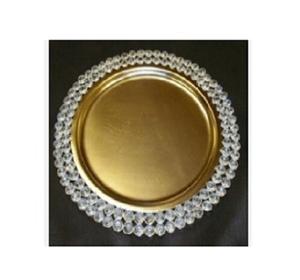 Plaque de présentation décorative en métal doré pour mariage, plaque de présentation ronde en cristal, faite à la main, plaque de présentation en métal doré classique et élégante - Product Image 1