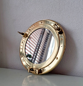 Art deco ojo de buey/orificio de puerto de latón con espejo, 50s ojo de buey náutico decoración de pared marítima-ventana - Product Image 1
