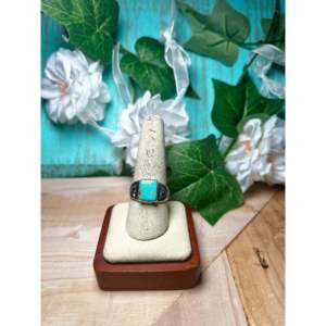 Handmade <b>Boho</b> Royston Turquoise & Sterling <b>Silver</b> <b>Ring</b> Navajo Made Bezel Set Bezel Inlay Size 9.75 Everyday Wear - Product Image 1