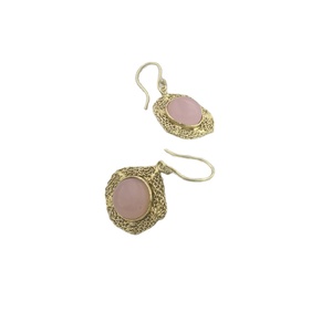 Designer <b>Gold</b>-Plated <b>Rose</b> Quartz <b>Earring</b> Handmade Classic Style <b>Studs</b> for Women Luxury Gemstone Jewelry - Product Image 2