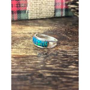 Navajo Made Sterling Silver <b>Ring</b> with Green and Blue <b>Opal</b> Size 8.75 - Product Image 3