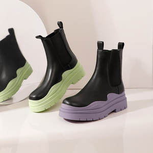 รองเท้าบูทเชลซีพื้นหนาแบบลำลอง ดีไซน์หนังกันน้ำ เสริมส้นเพิ่มความสูง พื้นรองเท้าแบบแพลตฟอร์ม สไตล์คาวบอย สำหรับฤดูใบไม้ร่วงและฤดูหนาว - Product Image 3