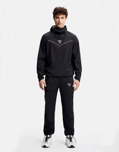 Conjunto de 2 Piezas de Ropa Deportiva de Invierno para Hombre y Mujer, Chaqueta Cortavientos de Nailon de Talla Grande, Sudadera con Capucha y Pantalones Jogger, Estilo Urbano, Color Negro, Logotipo Personalizado, Impermeable - Product Image 1